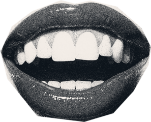 Magazine clipping, halftone photo of a woman's beautiful plump lips, open mouth, emotions.