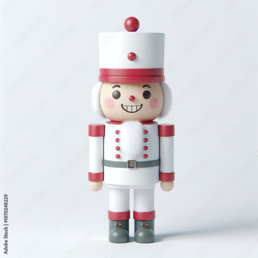 Wall mural a 3d Cute Smiling Nutcracker Christmas, full body, white background