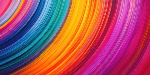 Vivid neon rainbow created from slender multicolored stripes, abstract close-up background.