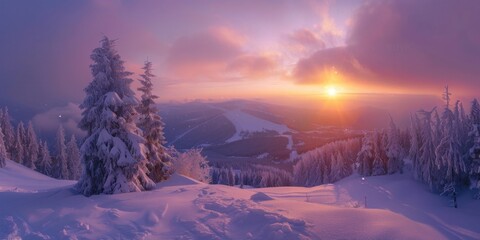 Winter Sunset in Forest
