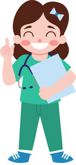 Fototapeta premium Happy Female Doctor Cartoon Character with Stethoscope and Medical Chart