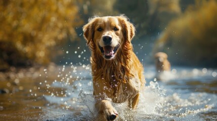 Playful Golden Retriever in Water