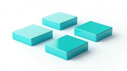 Obraz premium square platforms in turquoise color. on a white background. in style of 3d business presentations, golographic, glowing 