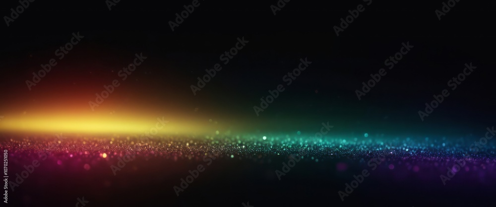 Poster colorful light spectrum with shimmering particles on a dark background during nighttime display