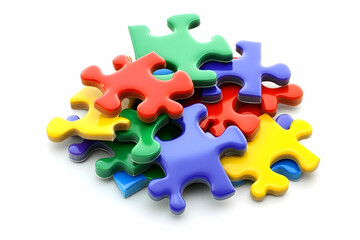 Obraz premium Colorful puzzle pieces scattered playfully on a white surface inviting creativity and fun