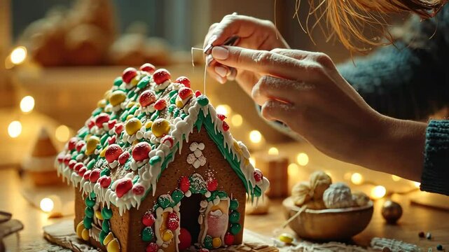 Festive gingerbread house decoration for holiday celebration and creative design