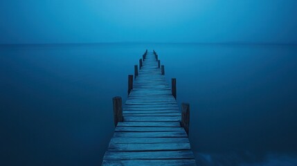 Solitude and Tranquility: A Wooden Pier Extends into the  Blue Waters