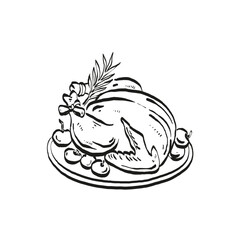 Merry Christmas and Happy New Year illustration, for greeting cards, posters, holiday covers. Xmas festive linocut black hand drawn.