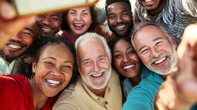A group of people, including some older people, are smiling