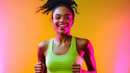 Energetic fitness enthusiast in vibrant workout apparel for health and vitality concepts