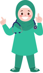 Muslim Female Doctor with Stethoscope Pointing Up Illustration