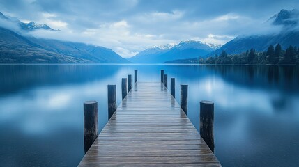 Obraz premium Serene Mountain Lake with Wooden Pier