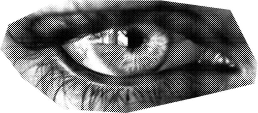 Cutting from a black and white magazine, scrapbooking element of the eyes.