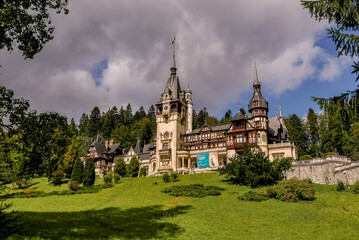 view of the fairytale Romanian Peles Castle