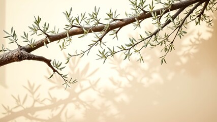 Obraz premium Sunlight Filtering Through Branch and Leaves Casts an Abstract Pattern of Shadows on a Wall