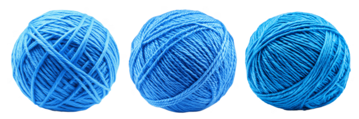 Set of blue balls of yarn isolated on the background. Yarn clipart on a transparent background. Generative AI.