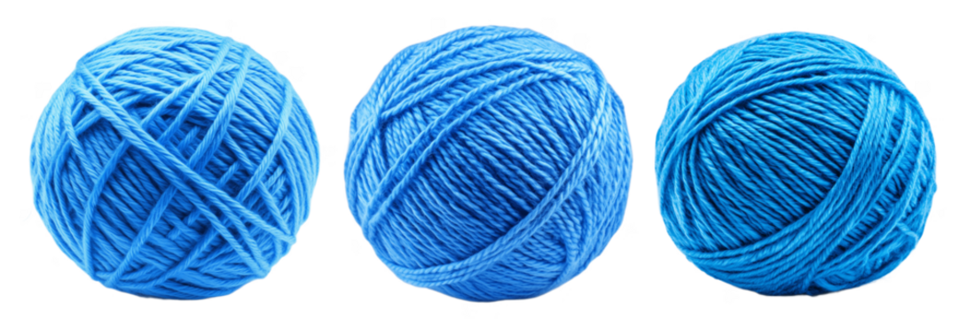 Set of blue balls of yarn isolated on the background. Yarn clipart on a transparent background. Generative AI.