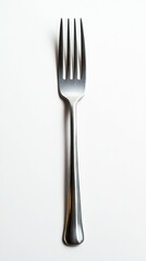 Stainless steel fork against a white isolated background.