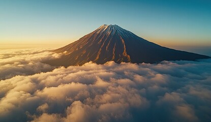 Fototapeta premium A mountain peak peeking out above the clouds, symbolizing determination and new beginnings. 