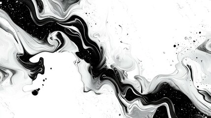 Obraz premium Abstract black and white liquid marble texture with swirls and splashes.