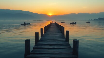 Fototapeta premium Peaceful Sunrise Over a Tranquil Lake