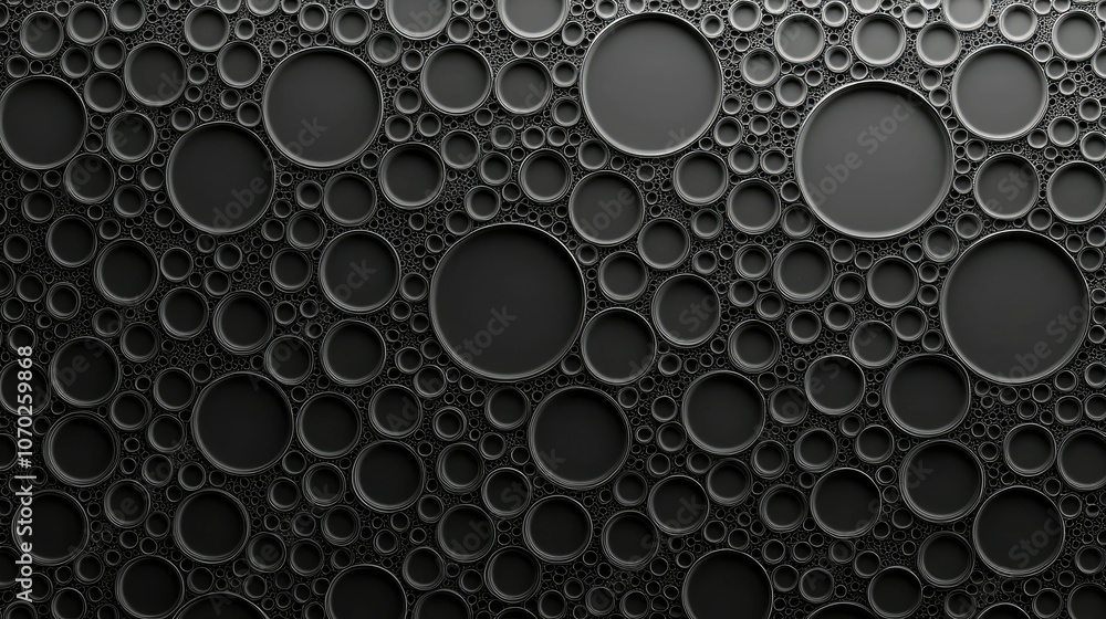 Poster abstract black background with a pattern of embossed circles.