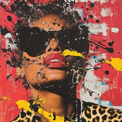 Pop art collage of a resilient Black woman with leopard print and paint splashes