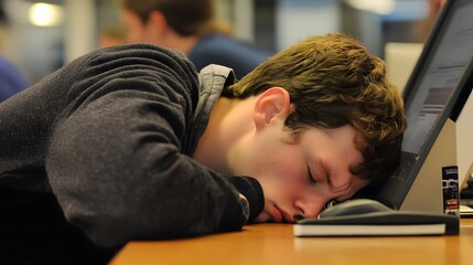 Person sitting at desk with poor posture, emphasizing the importance of ergonomic practices for maintaining health and productivity in the workplace.