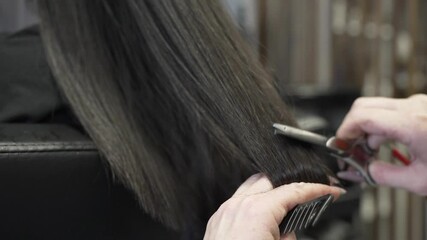 Salon Perfection: Removing Split Ends on Fresh Cut Hair - Closeup