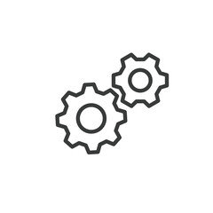 Two gears, icon in line design. Gears, cogwheels, mechanics, machinery, engineering, teamwork, process on white background vector. Two gears icon editable stroke icon