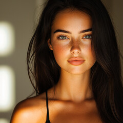 Naklejka premium Effortless Elegance: Minimalist Makeup with Glowing Skin