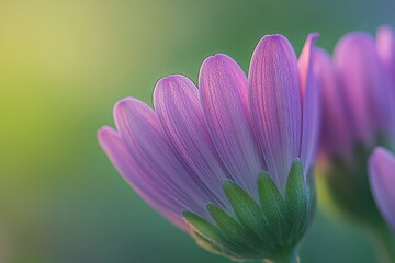 Fototapeta premium Delicate purple flower with droplets glistening in soft morning light at a garden