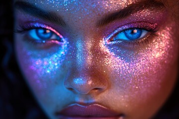 A model with glitter freckles. Generative AI