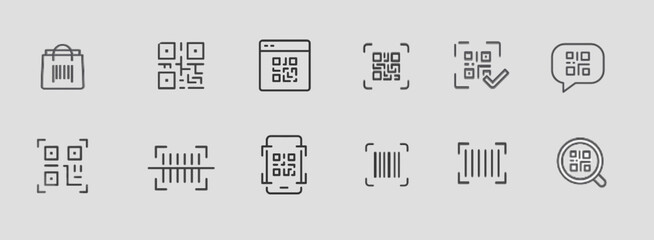 Barcode and QR Code vector line icon set. 
