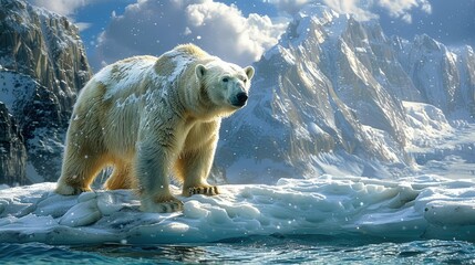 Polar Bears (Ursus maritimus), female and juvenile on an ice floe in the pack ice