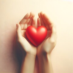 Obraz premium Gentle Hands Cradling a Heart Symbolizing Love and Support isolted in white background 