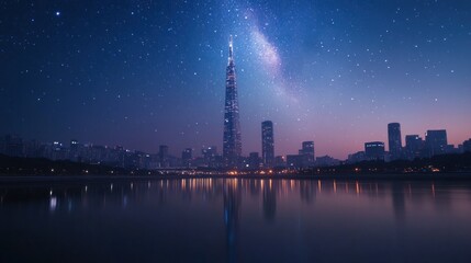 Night Sky Over City Skyline
