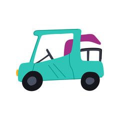 Fototapeta premium course golf cart cartoon. speed battery, turf green, cwheels seat course golf cart sign. isolated symbol vector illustration