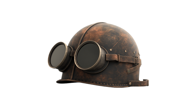 Retro helmet with goggles isolated on a white and transparent background, cut out png