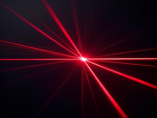 Straight red laser light diverge from the middle in a black, dark background