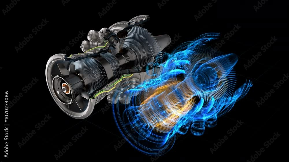 Leinwandbilder Advanced 3D Turbine Engine Concept With Digital Twin Visualization. Components Integrate With Projections. Sustainable Technology and Design. Technical Concept High Tech Clean Energy Engineering.