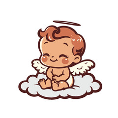 cute baby angel on cloud graphic vector illustration