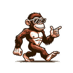 Fototapeta premium Cartoon monkey ape character mascot walking. Isolated vector illustration