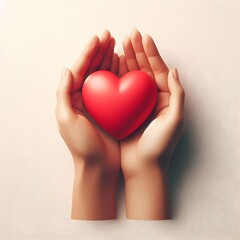 Obraz premium Gentle Hands Cradling a Heart Symbolizing Love and Support isolted in white background 