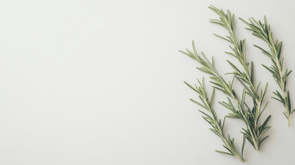 Fototapeta premium Fresh sprig of rosemary isolated on a white background highlighting its aromatic leaves and vibrant green color for culinary use