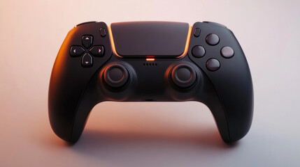 A modern video game controller displayed against a simple white background, showcasing sleek design and interactive features for gaming enthusiasts