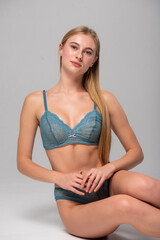 Fototapeta premium Sensual young tender blonde woman in lingerie