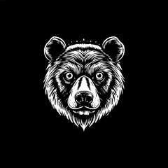 Modern Bear Face Black And White Vector Design