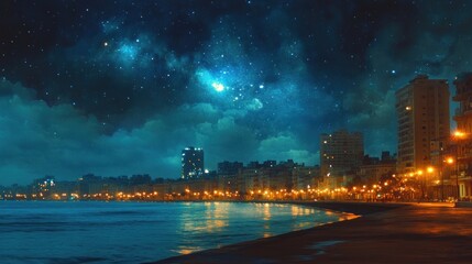 Cityscape Under the Milky Way