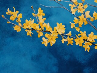 Bright Yellow Forsythia Branch on Blue Background iPhone Wallpaper
